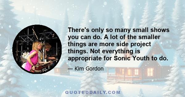 There's only so many small shows you can do. A lot of the smaller things are more side project things. Not everything is appropriate for Sonic Youth to do.