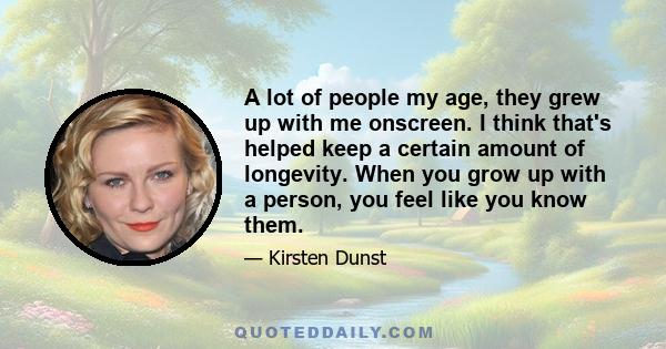 A lot of people my age, they grew up with me onscreen. I think that's helped keep a certain amount of longevity. When you grow up with a person, you feel like you know them.