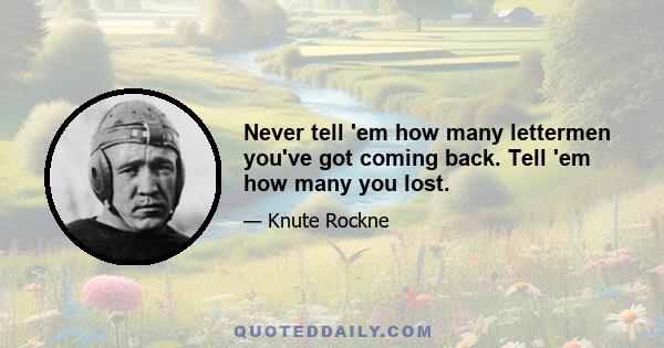 Never tell 'em how many lettermen you've got coming back. Tell 'em how many you lost.