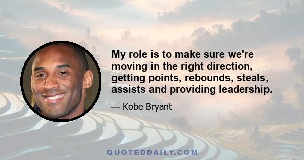 My role is to make sure we're moving in the right direction, getting points, rebounds, steals, assists and providing leadership.