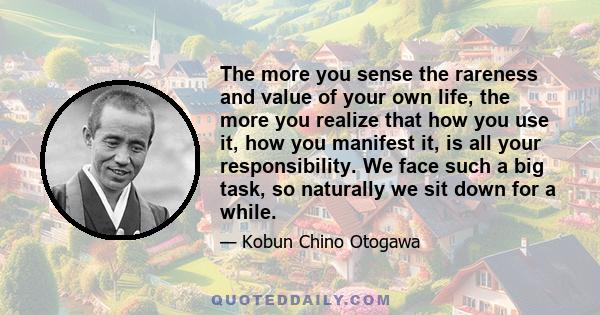 The more you sense the rareness and value of your own life, the more you realize that how you use it, how you manifest it, is all your responsibility. We face such a big task, so naturally we sit down for a while.