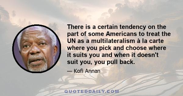 There is a certain tendency on the part of some Americans to treat the UN as a multilateralism à la carte where you pick and choose where it suits you and when it doesn't suit you, you pull back.