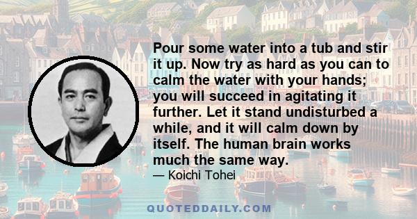 Pour some water into a tub and stir it up. Now try as hard as you can to calm the water with your hands; you will succeed in agitating it further. Let it stand undisturbed a while, and it will calm down by itself. The