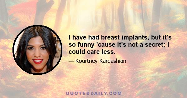 I have had breast implants, but it's so funny 'cause it's not a secret; I could care less.