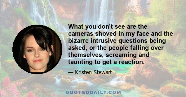 What you don't see are the cameras shoved in my face and the bizarre intrusive questions being asked, or the people falling over themselves, screaming and taunting to get a reaction.