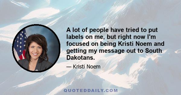 A lot of people have tried to put labels on me, but right now I'm focused on being Kristi Noem and getting my message out to South Dakotans.