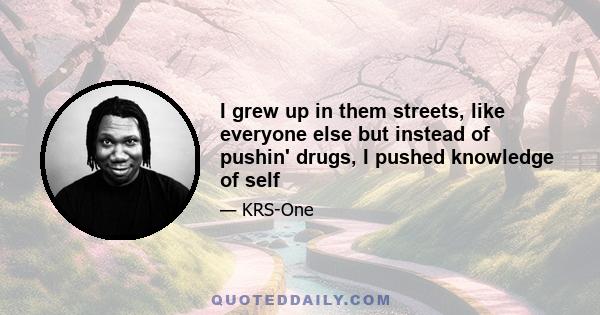 I grew up in them streets, like everyone else but instead of pushin' drugs, I pushed knowledge of self