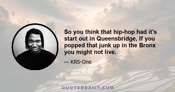 So you think that hip-hop had it's start out in Queensbridge, If you popped that junk up in the Bronx you might not live.