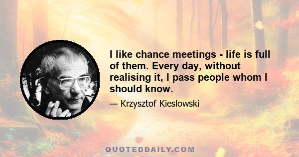 I like chance meetings - life is full of them. Every day, without realising it, I pass people whom I should know.