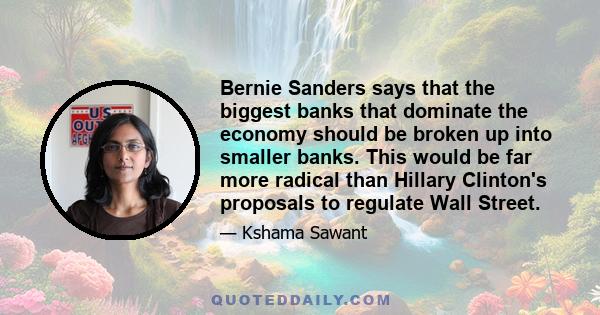 Bernie Sanders says that the biggest banks that dominate the economy should be broken up into smaller banks. This would be far more radical than Hillary Clinton's proposals to regulate Wall Street.