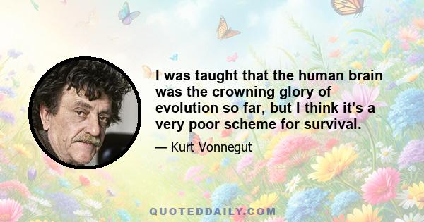 I was taught that the human brain was the crowning glory of evolution so far, but I think it's a very poor scheme for survival.