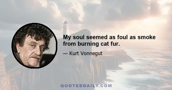 My soul seemed as foul as smoke from burning cat fur.