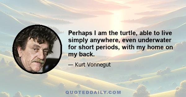 Perhaps I am the turtle, able to live simply anywhere, even underwater for short periods, with my home on my back.