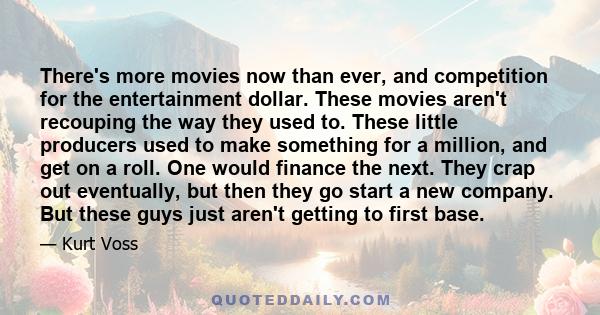 There's more movies now than ever, and competition for the entertainment dollar. These movies aren't recouping the way they used to. These little producers used to make something for a million, and get on a roll. One