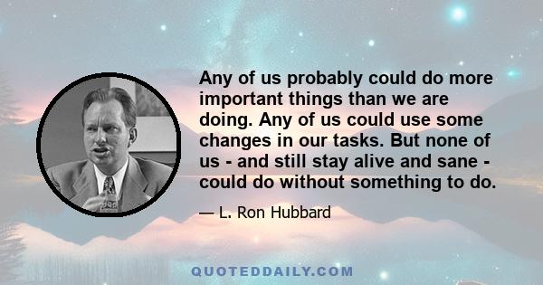 Any of us probably could do more important things than we are doing. Any of us could use some changes in our tasks. But none of us - and still stay alive and sane - could do without something to do.