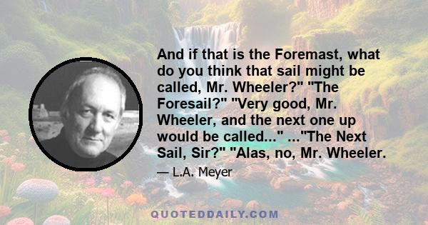 And if that is the Foremast, what do you think that sail might be called, Mr. Wheeler? The Foresail? Very good, Mr. Wheeler, and the next one up would be called... ...The Next Sail, Sir? Alas, no, Mr. Wheeler.