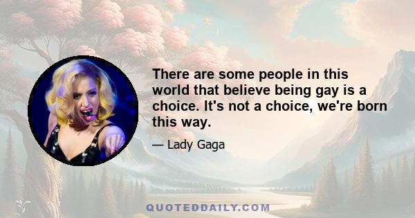 There are some people in this world that believe being gay is a choice. It's not a choice, we're born this way.