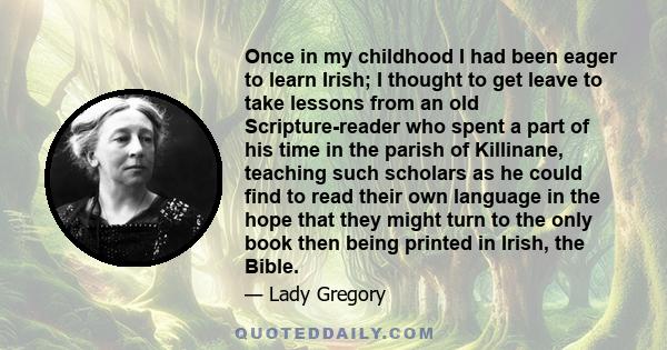 Once in my childhood I had been eager to learn Irish; I thought to get leave to take lessons from an old Scripture-reader who spent a part of his time in the parish of Killinane, teaching such scholars as he could find