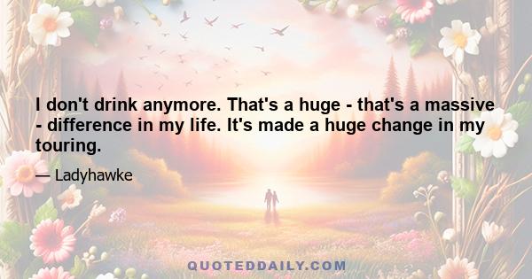 I don't drink anymore. That's a huge - that's a massive - difference in my life. It's made a huge change in my touring.