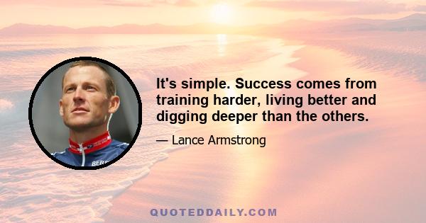 It's simple. Success comes from training harder, living better and digging deeper than the others.