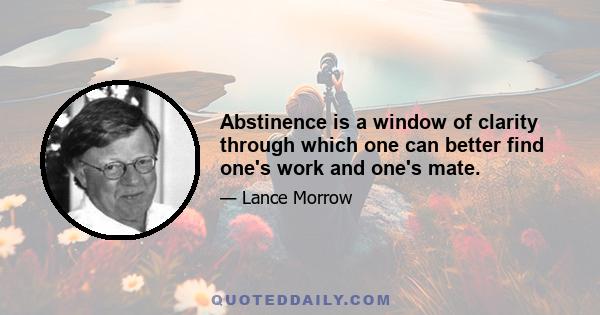 Abstinence is a window of clarity through which one can better find one's work and one's mate.