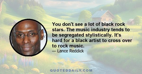 You don't see a lot of black rock stars. The music industry tends to be segregated stylistically. It's hard for a black artist to cross over to rock music.