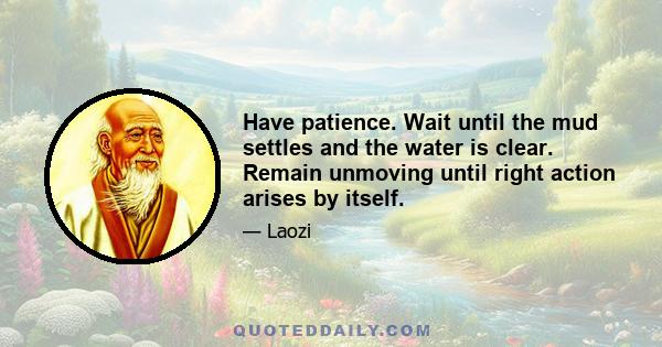 Have patience. Wait until the mud settles and the water is clear. Remain unmoving until right action arises by itself.