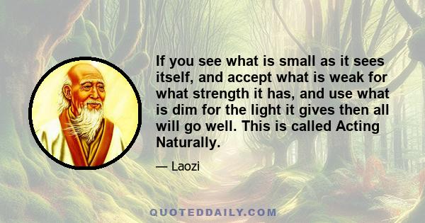 If you see what is small as it sees itself, and accept what is weak for what strength it has, and use what is dim for the light it gives then all will go well. This is called Acting Naturally.