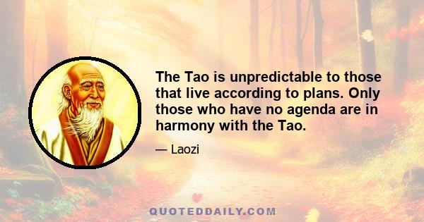 The Tao is unpredictable to those that live according to plans. Only those who have no agenda are in harmony with the Tao.