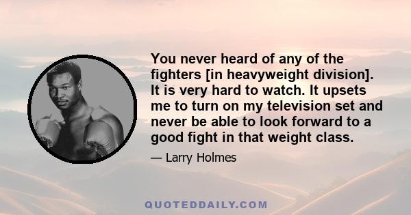 You never heard of any of the fighters [in heavyweight division]. It is very hard to watch. It upsets me to turn on my television set and never be able to look forward to a good fight in that weight class.