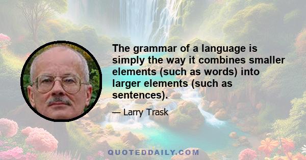 The grammar of a language is simply the way it combines smaller elements (such as words) into larger elements (such as sentences).