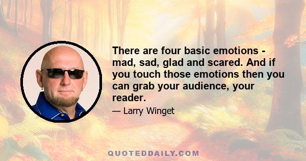 There are four basic emotions - mad, sad, glad and scared. And if you touch those emotions then you can grab your audience, your reader.