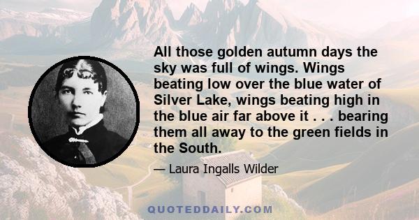 All those golden autumn days the sky was full of wings. Wings beating low over the blue water of Silver Lake, wings beating high in the blue air far above it . . . bearing them all away to the green fields in the South.