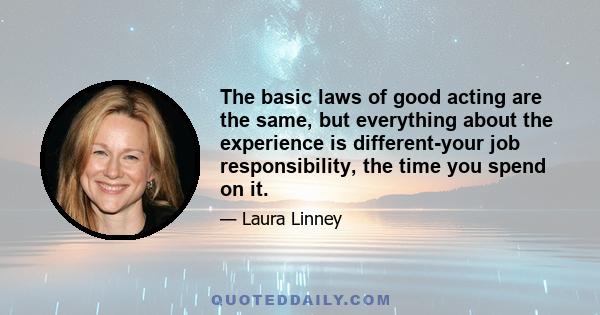 The basic laws of good acting are the same, but everything about the experience is different-your job responsibility, the time you spend on it.