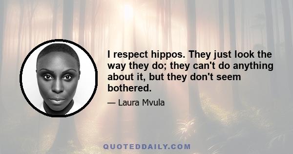 I respect hippos. They just look the way they do; they can't do anything about it, but they don't seem bothered.