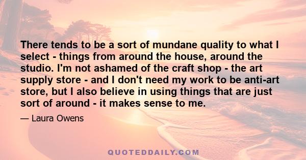 There tends to be a sort of mundane quality to what I select - things from around the house, around the studio. I'm not ashamed of the craft shop - the art supply store - and I don't need my work to be anti-art store,