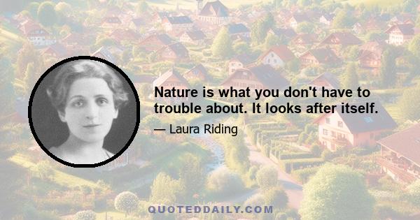 Nature is what you don't have to trouble about. It looks after itself.