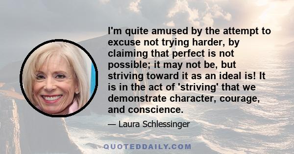 I'm quite amused by the attempt to excuse not trying harder, by claiming that perfect is not possible; it may not be, but striving toward it as an ideal is! It is in the act of 'striving' that we demonstrate character,