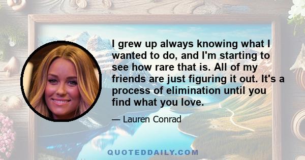 I grew up always knowing what I wanted to do, and I'm starting to see how rare that is. All of my friends are just figuring it out. It's a process of elimination until you find what you love.