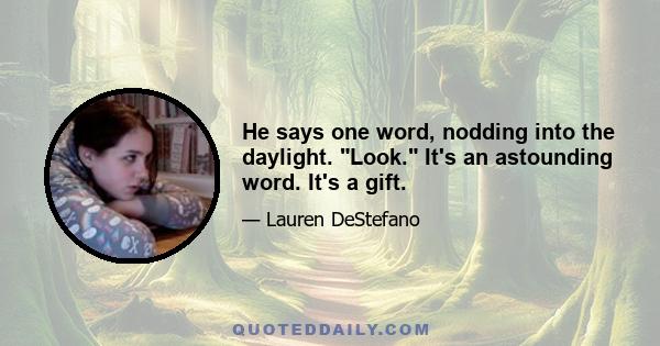 He says one word, nodding into the daylight. Look. It's an astounding word. It's a gift.