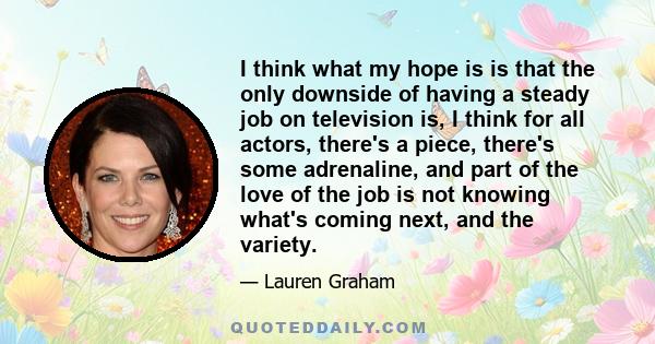 I think what my hope is is that the only downside of having a steady job on television is, I think for all actors, there's a piece, there's some adrenaline, and part of the love of the job is not knowing what's coming