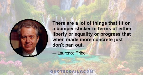 There are a lot of things that fit on a bumper sticker in terms of either liberty or equality or progress that when made more concrete just don't pan out.