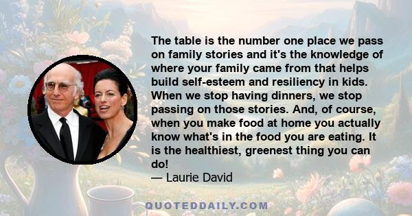 The table is the number one place we pass on family stories and it's the knowledge of where your family came from that helps build self-esteem and resiliency in kids. When we stop having dinners, we stop passing on