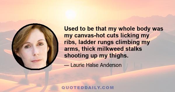 Used to be that my whole body was my canvas-hot cuts licking my ribs, ladder rungs climbing my arms, thick milkweed stalks shooting up my thighs.