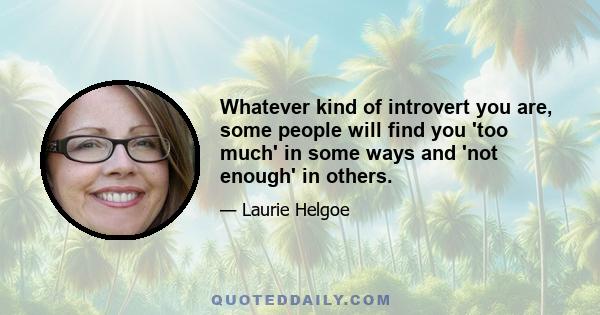 Whatever kind of introvert you are, some people will find you 'too much' in some ways and 'not enough' in others.