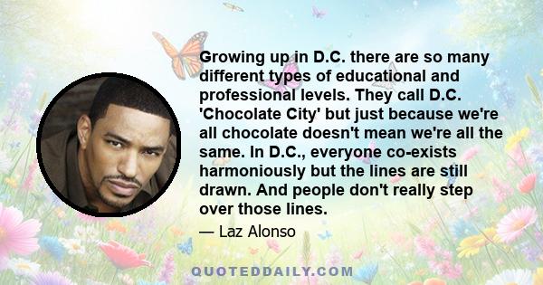 Growing up in D.C. there are so many different types of educational and professional levels. They call D.C. 'Chocolate City' but just because we're all chocolate doesn't mean we're all the same. In D.C., everyone