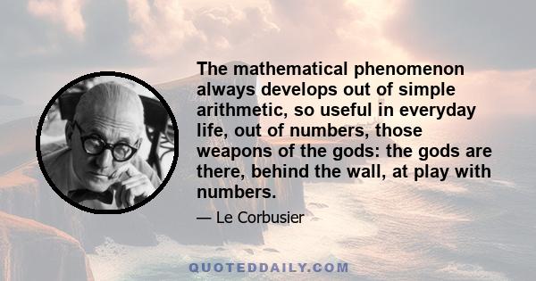 The mathematical phenomenon always develops out of simple arithmetic, so useful in everyday life, out of numbers, those weapons of the gods: the gods are there, behind the wall, at play with numbers.