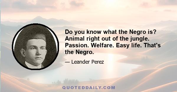 Do you know what the Negro is? Animal right out of the jungle. Passion. Welfare. Easy life. That's the Negro.