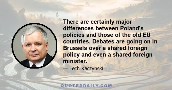 There are certainly major differences between Poland's policies and those of the old EU countries. Debates are going on in Brussels over a shared foreign policy and even a shared foreign minister.