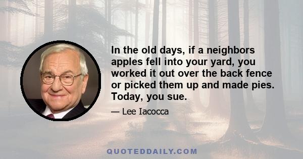 In the old days, if a neighbors apples fell into your yard, you worked it out over the back fence or picked them up and made pies. Today, you sue.